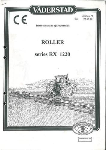 Vaderstad Roller Series RX 1220 Operators Manual with Parts List
