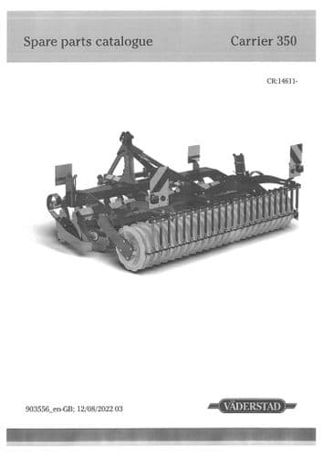 Vaderstad Seed Drill Carrier CR925 CR1125 CR925XL CR1225XL Parts Manual