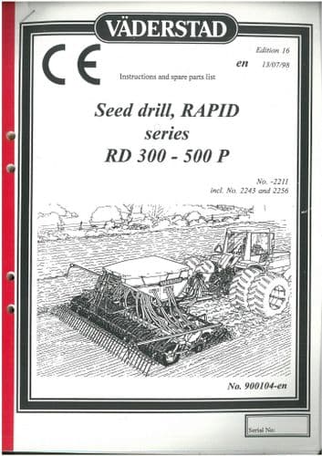 Vaderstad Seed Drill Rapid Series RD300P RD400P RD450P RD500P Operators Manual