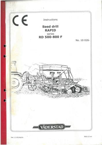 Vaderstad Seed Drill Rapid Series RD500F RD600F RD800F Operators Manual RD 500 600 800 F