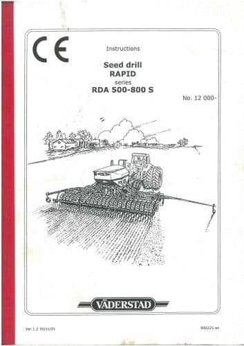 Vaderstad Seed Drill Rapid Series RD500S RD600S RD800S Operators Manual RD 500 600 800 S