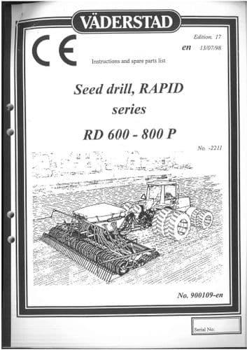 Vaderstad Seed Drill Rapid Series RD600P & RD800POperators Manual RD 600 800 P