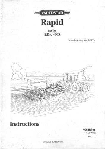 Vaderstad Seed Drill Rapid Series RDA400S  Operators Manual - RDA 400 S