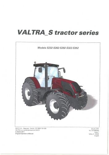 Valtra Tractor S Series S232 S262 S292 S322 S352 Operators Manual