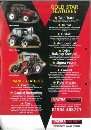 Valtra Valmet Gold Star Features - Twin Track, HiShift, Auto control, Finance Features - Brochure
