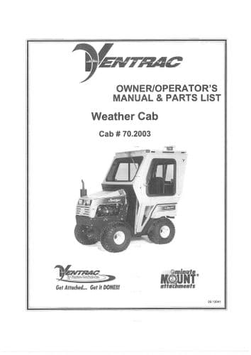 Ventrac All Weather Cab 70.2003 Operators Manual and Parts List