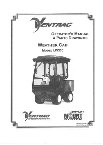 Ventrac All Weather Cab LW350 Operators Manual and Parts List