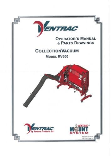 Ventrac Collection Vacuum RV600 Operators Manual and Spare Parts List