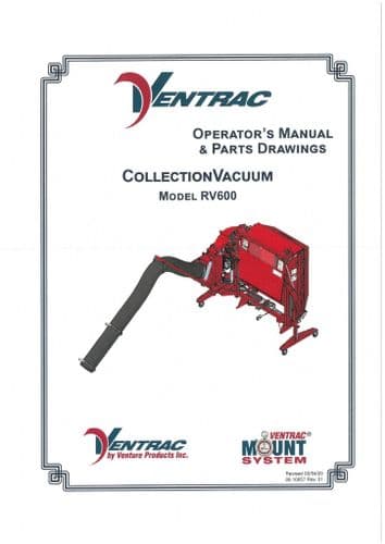 Ventrac Collection Vacuum RV600 Operators Manual and Spare Parts List