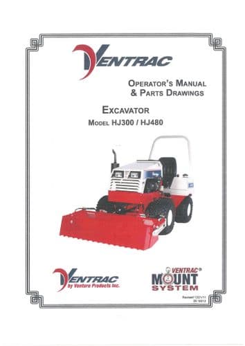 Ventrac Excavator HJ300 HJ480 Operators Manual and Parts List