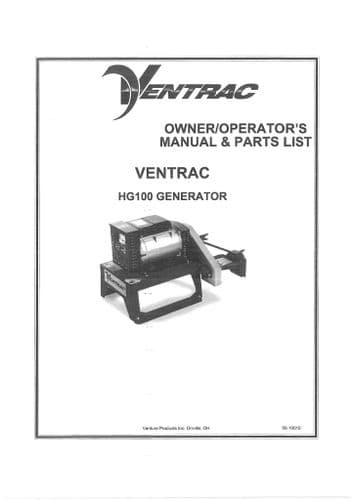 Ventrac Generator HG100 Operators Manual and Parts List