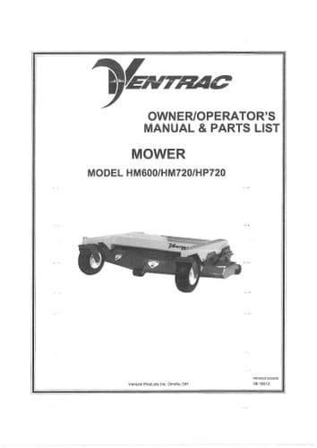 Ventrac Mower Deck HM600 HM720 HP720 Operators Manual and Parts List