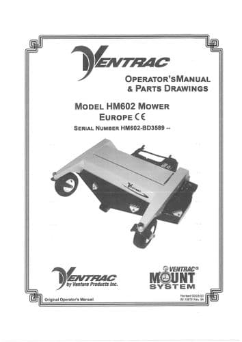 Ventrac Mower Deck HM602 Operators Manual and Parts List