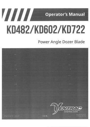 Ventrac Power Angle Dozer Blade KD482 KD602 KD722 Operators Manual