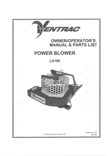 Ventrac Power Blower LA160 Operators Manual and Parts List