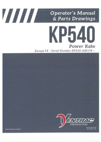 Ventrac Power Rake KP540 Operators manual and Parts List