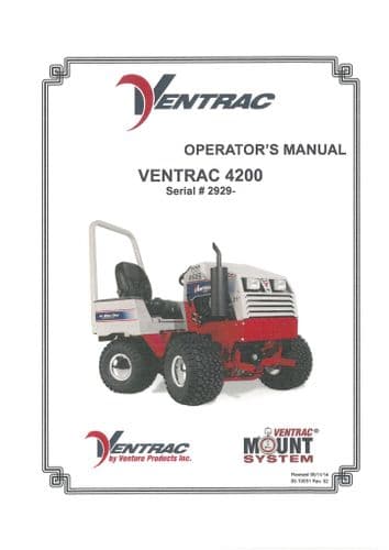 Ventrac Power Unit Tractor 4200 SN - 2929 Operators Manual