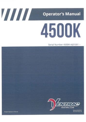 Ventrac Power Unit Tractor 4500K SN - AJ01001 Operators Manual
