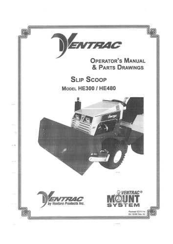 Ventrac Slip Scoop HE300 HE480 Operators Manual and Parts List