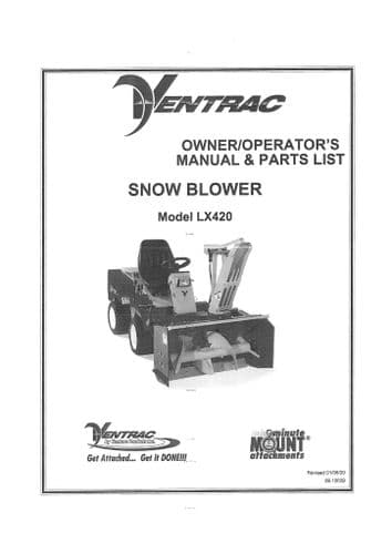 Ventrac Snow Blower LX420 Operators Manual and Parts List