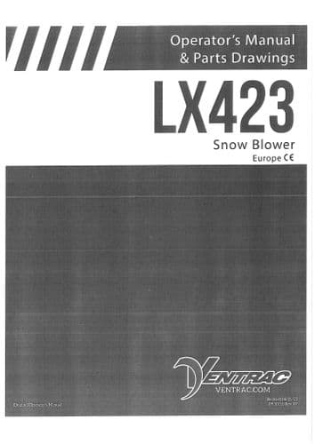 Ventrac Snow Blower LX423 Operators Manual and Parts List