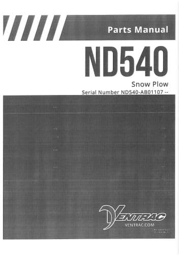 Ventrac Snow Plough Plow ND540 Parts Manual