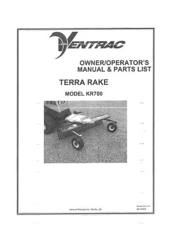 Ventrac Terra Rake KR700 Operators Manual and Parts List