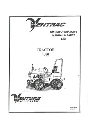 Ventrac Tractor HT4000 Operators Manual and Parts List