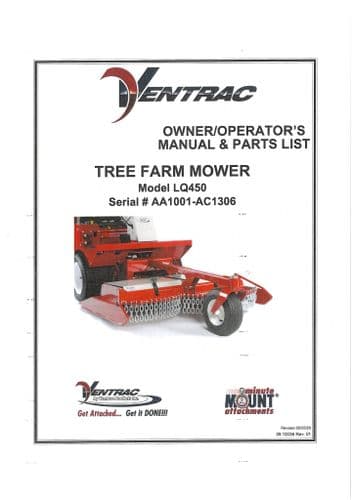 Ventrac Tree Farm Mower LQ450 Operators Manual and Parts List