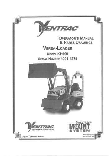 Ventrac Versa Loader KH500 Operators Manual and Parts List