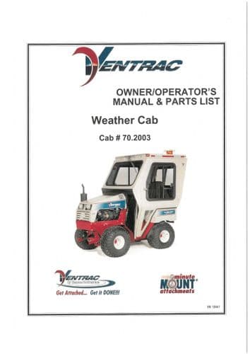Ventrac Weather Cab KW250 Operators Manual and Spare Parts List