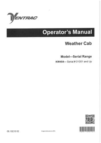 Ventrac Weather Cab KW454 Operators Manual