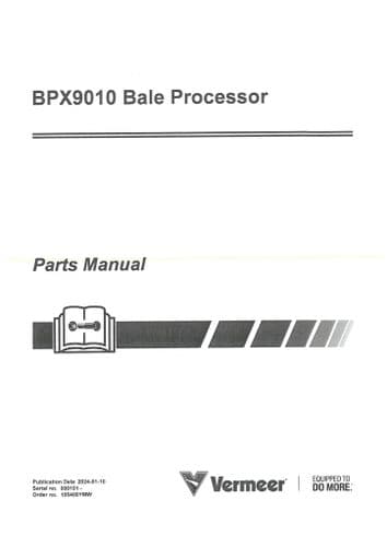 Vermeer Bale Processor BPX9010 Parts Manual