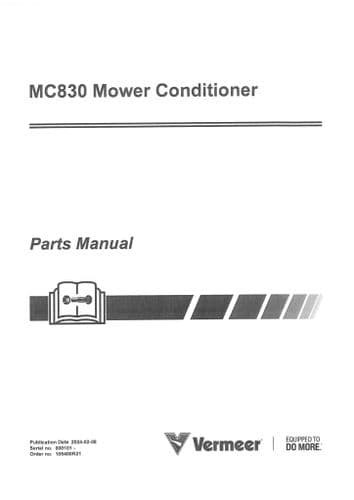 Vermeer Mower Conditioner MC830 Parts Manual
