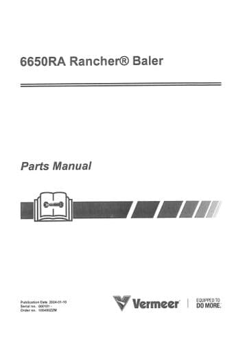 Vermeer Rancher Baler 6650RA Parts Manual