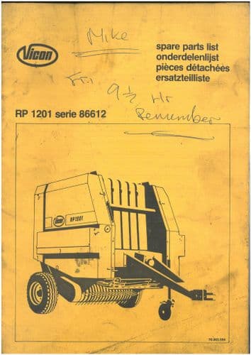 Vicon Baler RP1201 Parts Manual - ORIGINAL