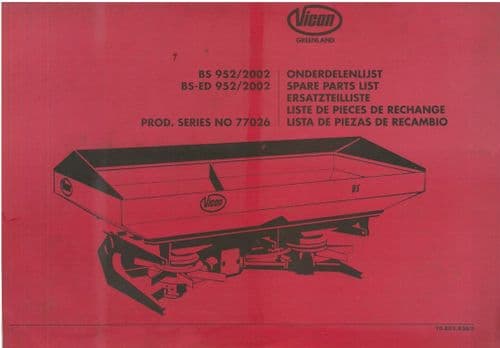 Vicon  BS 952 2002 BS-ED 952 2002 SERIES 77026 -  Parts Manual - 952 2002