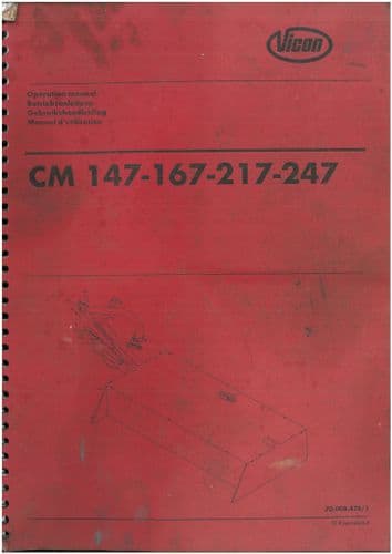 Vicon Disc Mower  CM147 CM167 CM217 CM247 Operators Manual