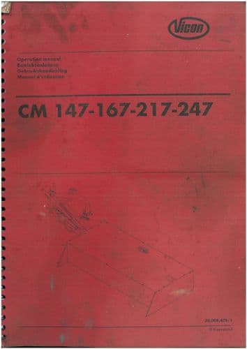 Vicon Disc Mower  CM147 CM167 CM217 CM247 Operators Manual