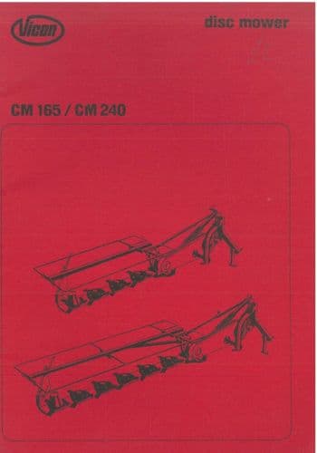 Vicon Disc Mower  CM165 CM240 - Operators Manual - 165 240