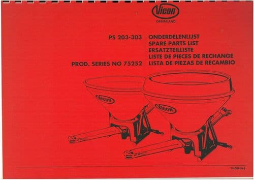 Vicon Fertiliser Spreader PS 203 & PS 303 Parts Manual - PS203 PS303