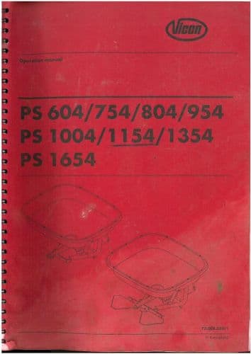 Vicon Fertiliser Spreader PS604 PS804 PS1004 PS754 PS954 PS1154 PS1354 PS1654 Operators Manual