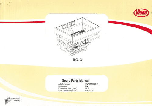 Vicon Fertiliser Spreader RO-C Parts Manual