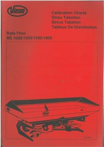 Vicon Fertiliser Spreader Rota Flow BS 1000 1200 1500 1800 Calibration Charts Manual