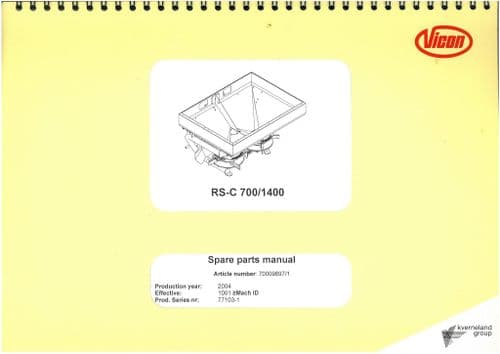 Vicon Fertiliser Spreader RSC700 - RSC1400 Parts Manual - RSC