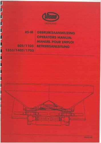 Vicon Fertiliser Spreader RSM 805 1105 1355 1405 1705 Operators Manual