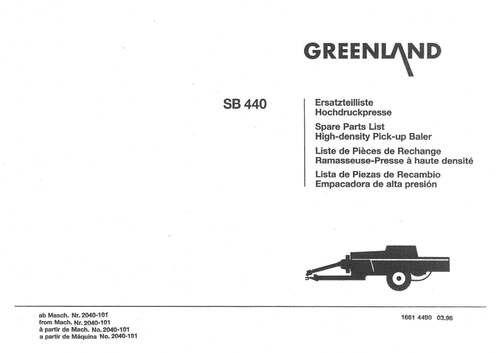 Vicon Greenland Baler SB440 Parts Manual - SB 440