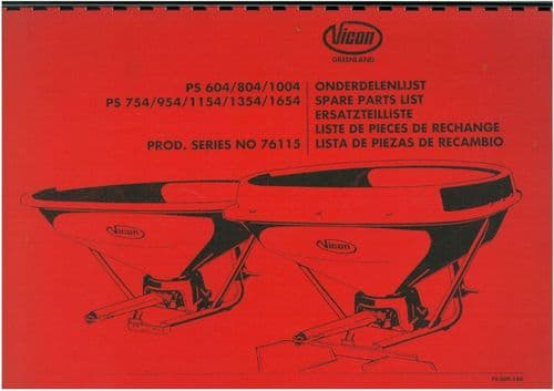 Vicon Greenland Fertiliser Spreader PS604 PS804 PS1004 PS754 PS954 PS1154 PS1354 PS1654 Parts Manual
