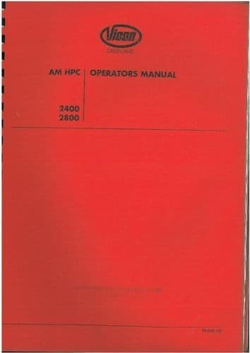 Vicon Greenland Mower AM2400 HPC & AM2800 HPC Operators Manual - AM 2400 2800 HPC