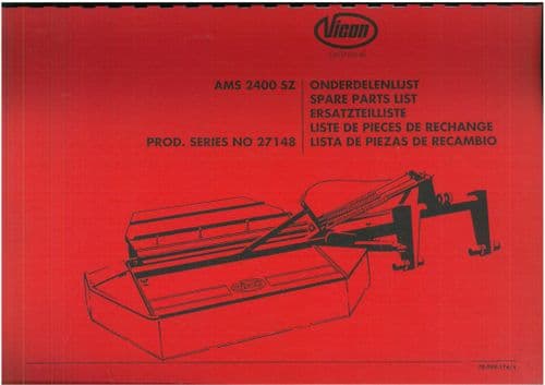 Vicon Greenland Mower Conditioner AMS 2400 SZ Parts Manual - ORIGINAL